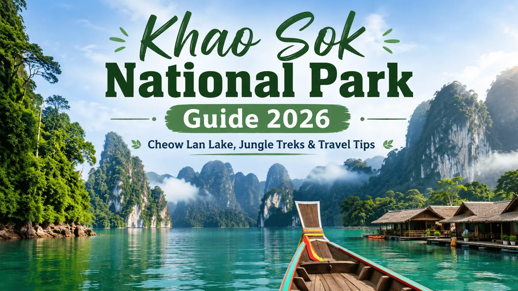 Khao Sok National Park with Cheow Lan Lake and limestone cliffs in Thailand