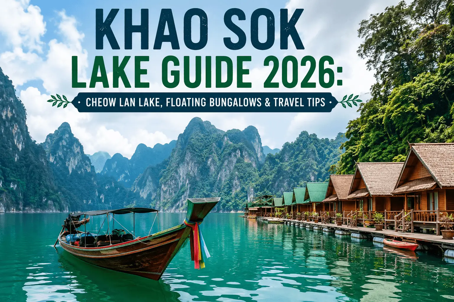 Khao Sok Lake with limestone cliffs and emerald water in Cheow Lan Lake Thailand
